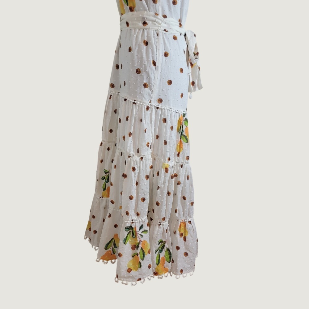 Farm Rio Women XS White Lemon Polka Dot Tiered Halter Maxi Dress Vacation Picnic - Picture 14 of 16